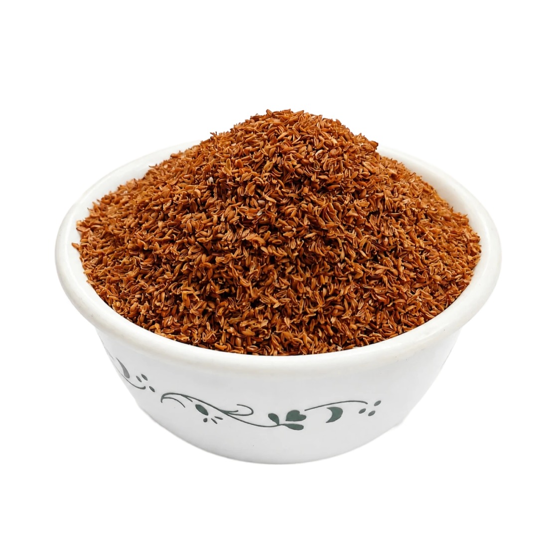 Gola Lali dehusked psyllium seed material in a white ceramic bowl
