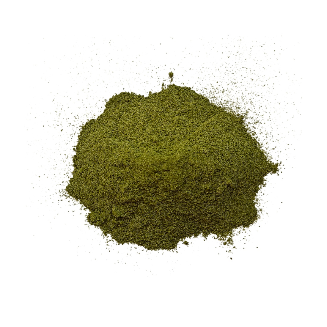 Senna leaves powder arranged on a white background